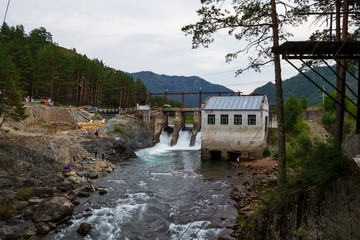 Chemal hydroelectric power station in Altai. Chemal river. Chemal HPP