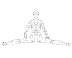 Low poly girl sitting on a twine. Back view. 3D. Vector illustration