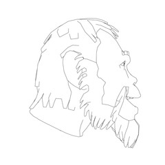 Contour head of a Neanderthal. Contour head of a prehistoric man. Side view. Vector illustration