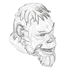 Contour head of a Neanderthal. Contour head of a prehistoric man. Isometric view. Vector illustration