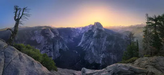 Keuken foto achterwand Half Dome half dome and waterfalls from glacier point in yosemite national park at sunset