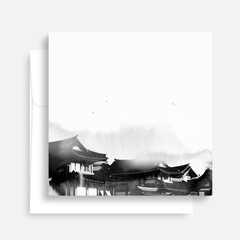 Korean Traditional calligraphy Background, thanksgiving day, watercolor scenery
