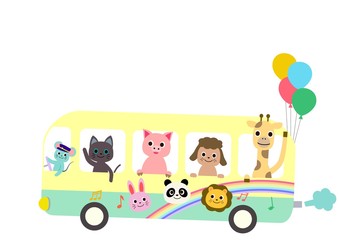 Obraz na płótnie Canvas 通園バスに乗って楽しそうな動物たち