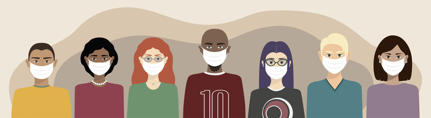 Group of young people wear face mask isolated vectors