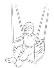 A sketch of a little boy on a swing, portrait of a baby boy in a cap