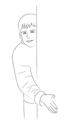 A sketch of a teenager who peeks from behind a wall