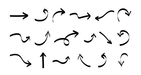 Fototapeta na wymiar Vector hand drawn arrows. Set of black flat different direction arrows