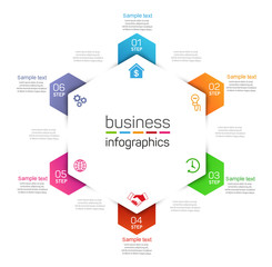 Business Infographic template. Vector design with icons and 6 options or steps. Can be used for workflow layout, diagram, number options, web design 