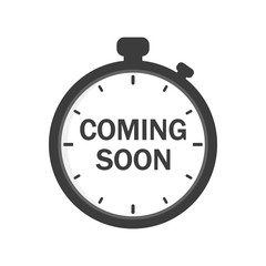 Coming soon sign icon. Promotion announcement symbol. Flat coming soon web icon on white background. Vector