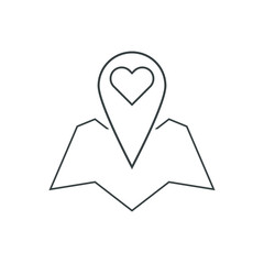 Map pointer with heart on map. The place where love lives. Love at a distance.EPS 10
