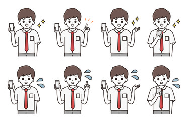 男子学生 スマートフォン イラスト セット