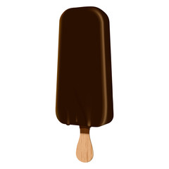 Ice cream covered by dark chocolate. Realistic vector illustration image.