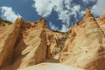 Fototapeta premium Italy, August 2020 - Panoramic view of the Canyon of the Lame Rosse near Lake Fiastra in the Marche Region