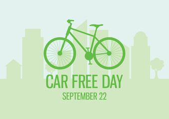 Car Free Day vector. Eco city silhouette vector. Green bicycle icon vector. Bike silhouette icon. Car Free Day Poster, September 22. Important day