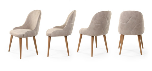 Single chair at different angles on a white background