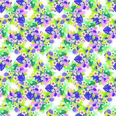 Tropical seamless pattern with bright leaves and flowers. seamless background. Vector illustration.