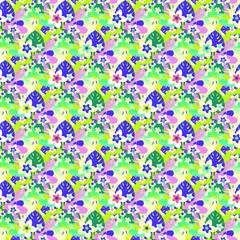 Fototapeta na wymiar Tropical seamless pattern with bright leaves and flowers. seamless background. Vector illustration.