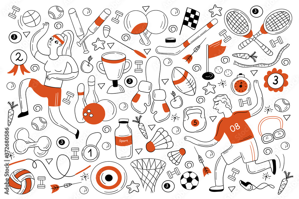 Wall mural sport doodle set