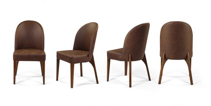 Two Comfortable Brown Dining Chairs On A White Background