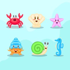 cute kawaii summer animals in sea