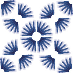 Vector blue leaves flowers folk seamless pattern