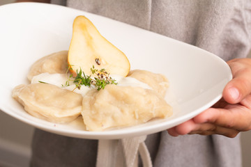 dumplings with pear close-up.