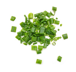 Chopped green onions on white