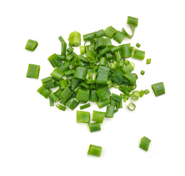 Chopped Green Onions On White