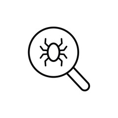 bacteria with magnifying glass thin icon isolated on white background, simple line icon for your work.