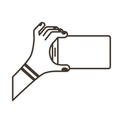 female hand lifting smartphone horizontally line style icon