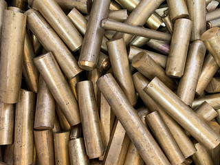 Rod Brass Scrap ready to be recycled, landscape view 