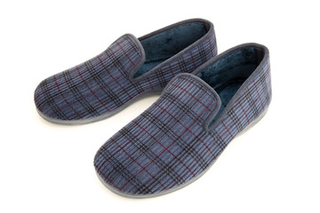 Male home slippers isolated on white background. Winter domestic shoes