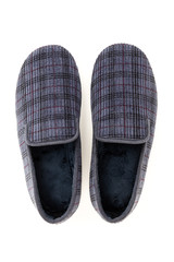 Male home slippers isolated on white background. Winter domestic shoes