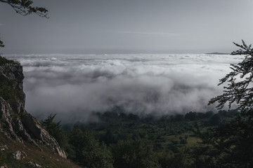 Aerial view of mountain covered with clouds