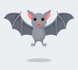 A cute cartoon bat is flying