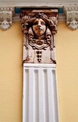 Greece, Syros island, detail from a neoclassical mansion at Hermoupoli town.