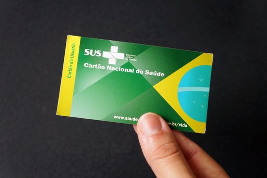 Bahia, Brazil - April 20, 2025: SUS Card. Free and public Brazilian health card that serves as identification for the Unified Health System (SUS). 