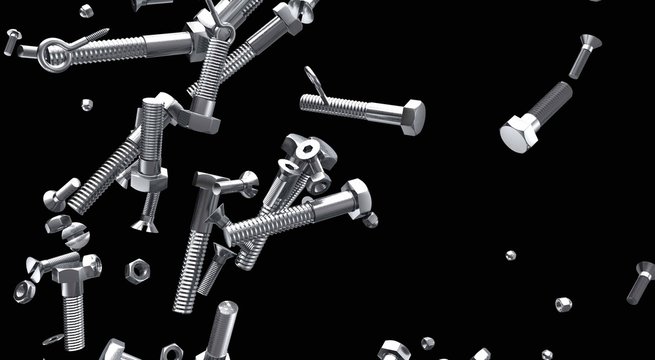 falling screws 3D render bunch of screws nut bolts wallpaper tools hardware 
