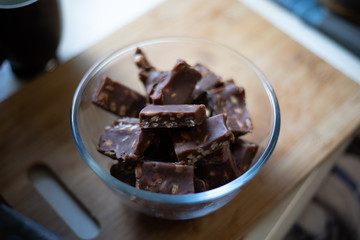Chocolate treats in glass bowl