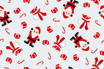 seamless vector Christmas pattern Santa Claus gifts lollipops