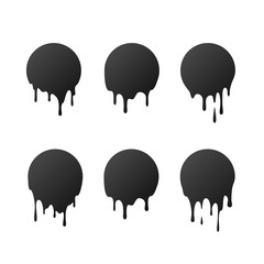 Dripping black circles paint patches. Dripping liquid. Liquid drops of ink. Vector illustration isolated on transparent background