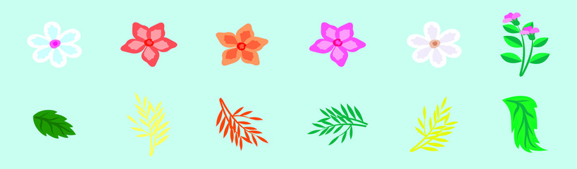 Obraz premium set of flower and leaves cartoon icon design template with various models. vector illustration isolated on blue