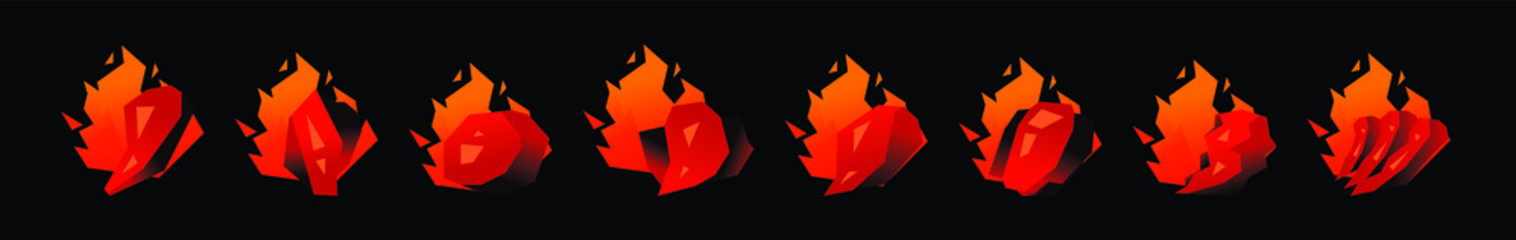 set of burning fire cartoon icon design template with various models. vector illustration