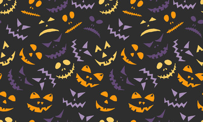 Halloween vector illustration. Seamless pattern with hand drawn scary faces. Spooky character for banner, poster, invitation or festive decoration