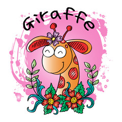 Hand drawn Illustration of Cute Giraffe.