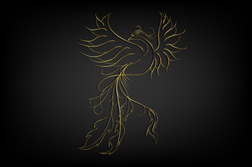 Golden Phoenix bird border for decorate on black background