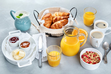 Healthy breakfast with freshly baked croissants