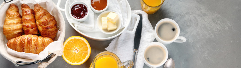 Healthy breakfast with freshly baked croissants