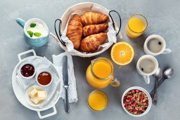 Healthy breakfast with freshly baked croissants