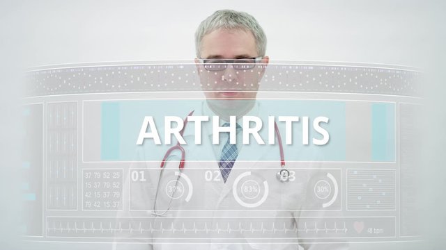 ARTHRITIS tab and a doctor at futuristic computer